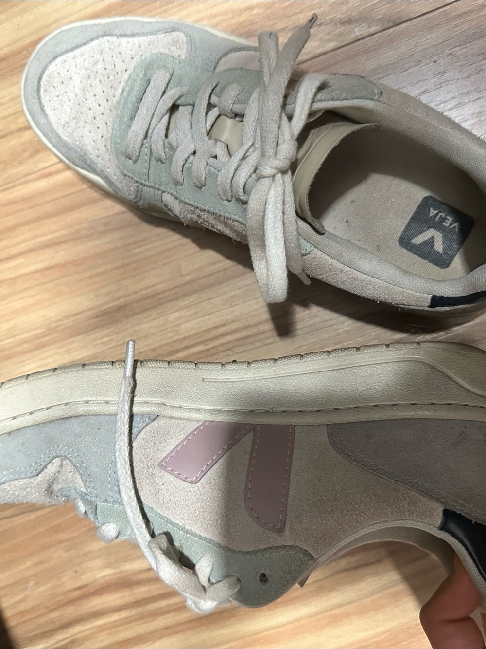 Veja Suede & Leather Sneakers in Light Gray with Pink V 39